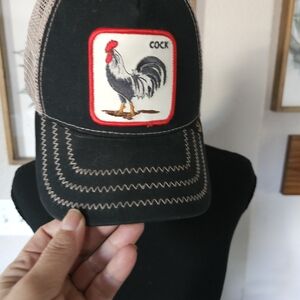 Navy Blue Trucker Hat with Rooster Patch